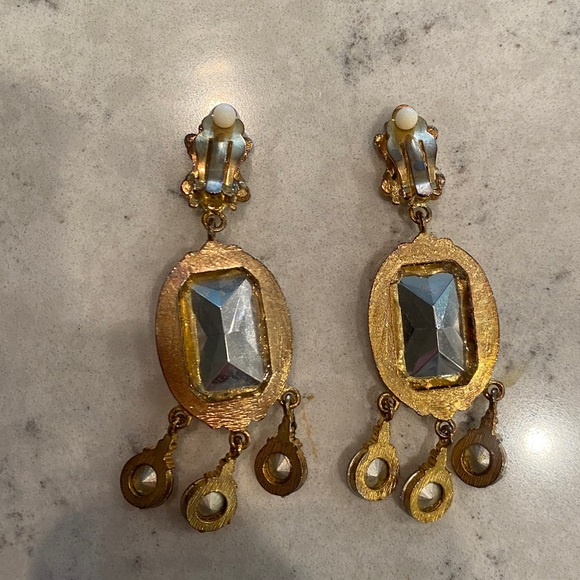 Gold Metallic Chandelier Clip On Earrings - Picture 5 of 11